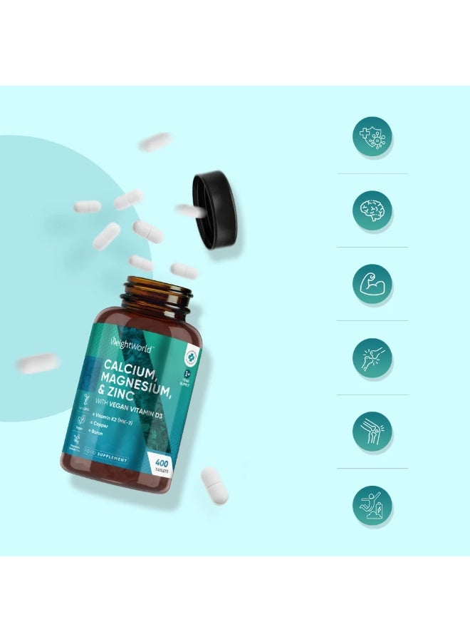 كالسيوم، مغنيسيوم وزنك مع فيتامين D3 نباتي – 400 قرص – يدعم صحة العظام والمناعة – صنع في المملكة المتحدة - Image 3